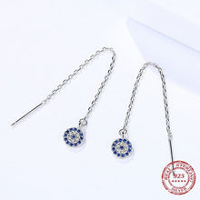 Load image into Gallery viewer, Long Tassel Evil Eye Silver Drop Earrings - Earrings
