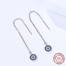 Load image into Gallery viewer, Long Tassel Evil Eye Silver Drop Earrings - Earrings
