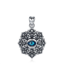 Load image into Gallery viewer, Lotus Flower with Evil Eye Silver Pendant and Necklace - NecklaceOnly Pendant