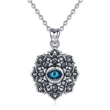 Load image into Gallery viewer, Lotus Flower with Evil Eye Silver Pendant and Necklace - NecklacePendant and Chain