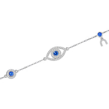 Load image into Gallery viewer, Lucky Triple Charm Evil Eyes Silver Bracelet - Bracelet