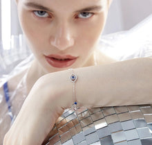 Load image into Gallery viewer, Lucky Triple Charm Evil Eyes Silver Bracelet - Bracelet
