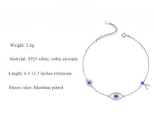 Load image into Gallery viewer, Lucky Triple Charm Evil Eyes Silver Bracelet - Bracelet