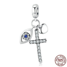 Load image into Gallery viewer, Mini Evil Eye and Cross Silver Pendant - Pendant