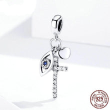 Load image into Gallery viewer, Mini Evil Eye and Cross Silver Pendant - Pendant