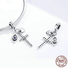 Load image into Gallery viewer, Mini Evil Eye and Cross Silver Pendant - Pendant