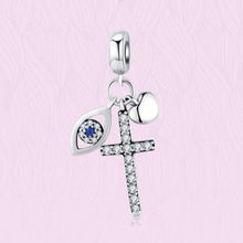 Load image into Gallery viewer, Mini Evil Eye and Cross Silver Pendant - Pendant
