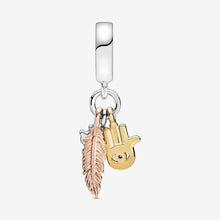 Load image into Gallery viewer, Mini Evil Eye Hamsa Hand and Feather Silver Pendant - Pendant