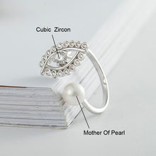 Load image into Gallery viewer, Mother of Pearl and Evil Eye Silver Ring - Ring