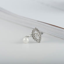 Load image into Gallery viewer, Mother of Pearl and Evil Eye Silver Ring - Ring