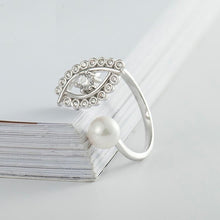 Load image into Gallery viewer, Mother of Pearl and Evil Eye Silver Ring - Ring