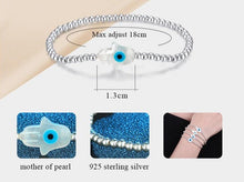 Load image into Gallery viewer, Mother of Pearl White Evil Eye Silver Beaded Bracelets - BraceletHoly Cross