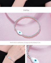 Load image into Gallery viewer, Mother of Pearl White Evil Eye Silver Beaded Bracelets - BraceletHoly Cross