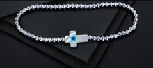 Load image into Gallery viewer, Mother of Pearl White Evil Eye Silver Beaded Bracelets - BraceletHoly Cross