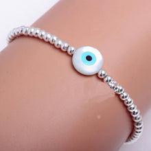 Load image into Gallery viewer, Mother of Pearl White Evil Eye Silver Beaded Bracelets - BraceletEvil Eye - Round