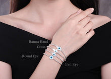 Load image into Gallery viewer, Mother of Pearl White Evil Eye Silver Beaded Bracelets - BraceletHoly Cross