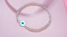 Load image into Gallery viewer, Mother of Pearl White Evil Eye Silver Beaded Bracelets - BraceletHoly Cross