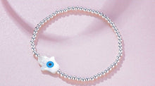 Load image into Gallery viewer, Mother of Pearl White Evil Eye Silver Beaded Bracelets - BraceletHoly Cross