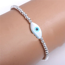 Load image into Gallery viewer, Mother of Pearl White Evil Eye Silver Beaded Bracelets - BraceletEvil Eye - Eye Shape