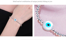 Load image into Gallery viewer, Mother of Pearl White Evil Eye Silver Beaded Bracelets - BraceletHoly Cross