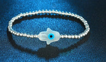 Load image into Gallery viewer, Mother of Pearl White Evil Eye Silver Beaded Bracelets - BraceletHoly Cross
