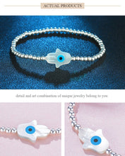 Load image into Gallery viewer, Mother of Pearl White Evil Eye Silver Beaded Bracelets - BraceletHoly Cross