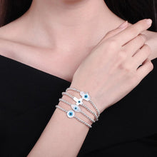 Load image into Gallery viewer, Mother of Pearl White Evil Eye Silver Beaded Bracelets - BraceletHamsa Hand