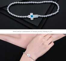 Load image into Gallery viewer, Mother of Pearl White Evil Eye Silver Beaded Bracelets - BraceletHoly Cross