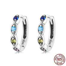 Load image into Gallery viewer, Multicolor Evil Eye Silver Hoop Earrings - Earrings
