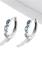 Load image into Gallery viewer, Multicolor Evil Eye Silver Hoop Earrings - Earrings