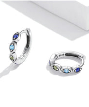 Load image into Gallery viewer, Multicolor Evil Eye Silver Hoop Earrings - Earrings