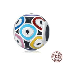 Load image into Gallery viewer, Multicolor Evil Eye Spherical Silver Charm Bead - Charm Bead