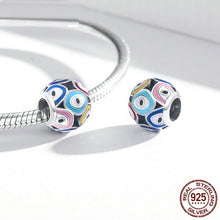 Load image into Gallery viewer, Multicolor Evil Eye Spherical Silver Charm Bead - Charm Bead