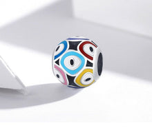 Load image into Gallery viewer, Multicolor Evil Eye Spherical Silver Charm Bead - Charm Bead