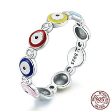 Load image into Gallery viewer, Multicolor Evil Eyes Silver Ring - Ring6