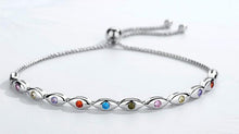 Load image into Gallery viewer, Multicolor Eye Shaped Evil Eyes Silver Bracelet - Bracelet