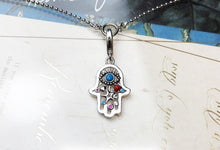 Load image into Gallery viewer, Multicolor Stone Hamsa Hand Silver Necklace - Necklace