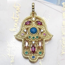 Load image into Gallery viewer, Multicolor Stone Hamsa Hand Silver Pendant - Pendant