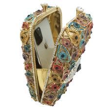 Load image into Gallery viewer, Multicolor Stone Studded Evil Eye Clutch - Golden - Handbag