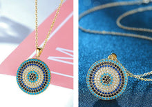 Load image into Gallery viewer, Multicolor Stone Studded Evil Eye Silver Necklaces - NecklaceRose Gold