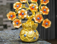 Load image into Gallery viewer, Orange Flowers with Evil Eyes in Feng Shui Money Bag Desktop Ornament - Ornament