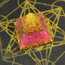 Load image into Gallery viewer, Orgone Pyramid with Divine Om and Loving Rose Quartz - Home Decor