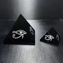 Load image into Gallery viewer, Orgone Pyramid with Engraved Eye of Horus and Powerful Black Obsidian - Home Decor5 cm or 1.96"