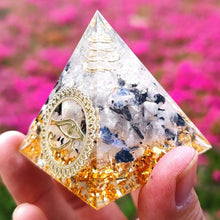 Load image into Gallery viewer, Orgone Pyramid with Enigmatic Eye of Horus and Radiant Rutilated Quartz - Home Decor5 cm or 1.96"