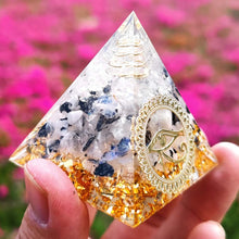Load image into Gallery viewer, Orgone Pyramid with Enigmatic Eye of Horus and Radiant Rutilated Quartz - Home Decor5 cm or 1.96"