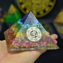 Load image into Gallery viewer, Orgone Pyramid with Enlightening Golden Om and Healing Crystal Spectrum - Home Decor