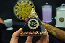 Load image into Gallery viewer, Orgone Pyramid with Eye of Horus, Amethyst, and Tourmaline - Ornament5 cm or 2"