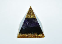 Load image into Gallery viewer, Orgone Pyramid with Eye of Horus, Amethyst, and Tourmaline - Ornament5 cm or 2"