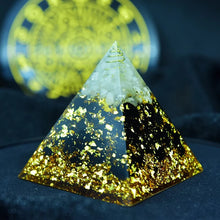 Load image into Gallery viewer, Orgone Pyramid with Powerful Black Obsidian and White Quartz - Home DecorCopper and Gold5 cm or 1.96" inches