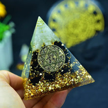 Load image into Gallery viewer, Orgone Pyramid with Powerful Black Obsidian and White Quartz - Home DecorCopper and Gold5 cm or 1.96" inches